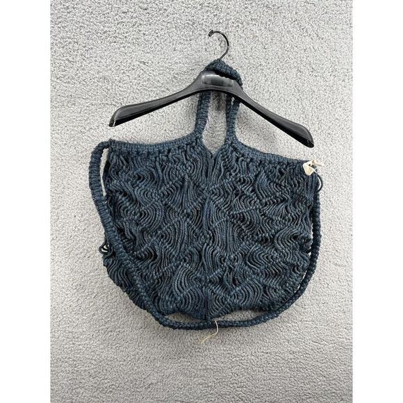 Free People Mister Ce Double Handle Jute Tote Blue Woven Bag - Picture 1 of 5